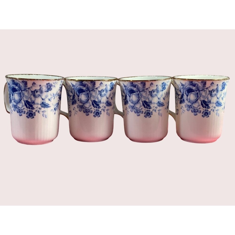 VTG Royal Albert Paradise Blue Floral Bristol Coffee Mug Lot of 4 Retired